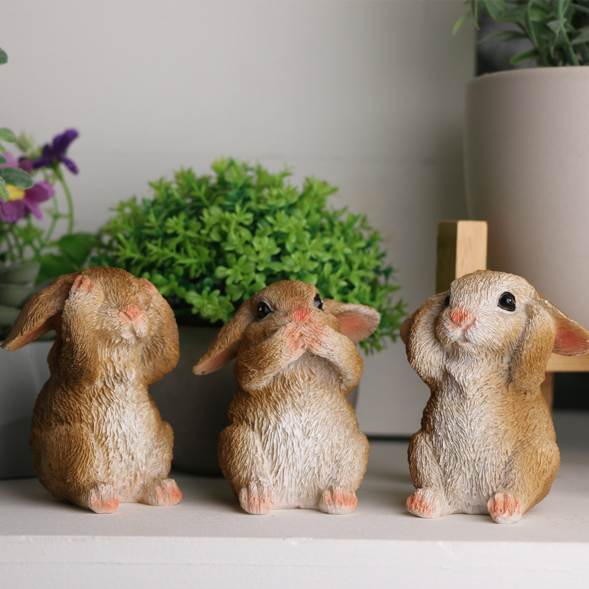 

Set Of 3 Adorable Easter Bunny Resin Figurines - Lifelike, Contemporary Animal Decor For Home & Garden, Perfect Festive Gift, No Battery Required