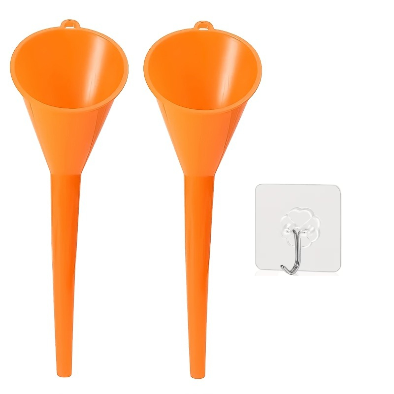 TEMU 3pcs Set: 2 Long-spout Funnels + 1 Hook. Plastic Engine Funnel For Motorcycle And Car Refueling, Anti-spill Long-spout Oil Funnel, Gasoline