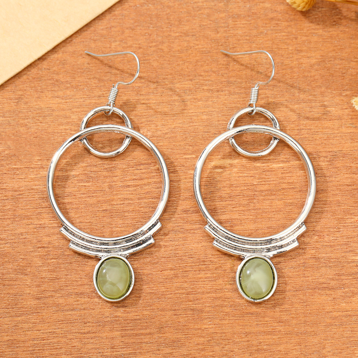 E-shop Vintage Doppelreifen-Design Damen-Anhängerohrringe mit synthetischem Edelsteinbesatz, modischer Damenschmuck für den , Partys besondere Anlässe
