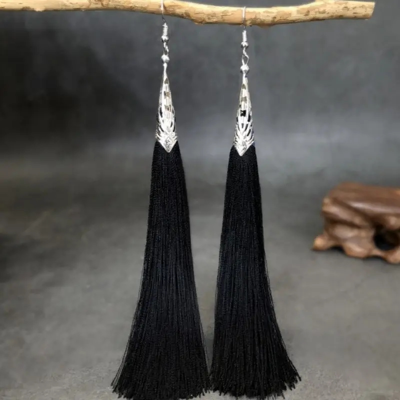 TEMU Pendientes de oreja elegantes con diseño vintage y multicolores, con borlas, estilo largo para uso diario, adecuados para todas , regalo de