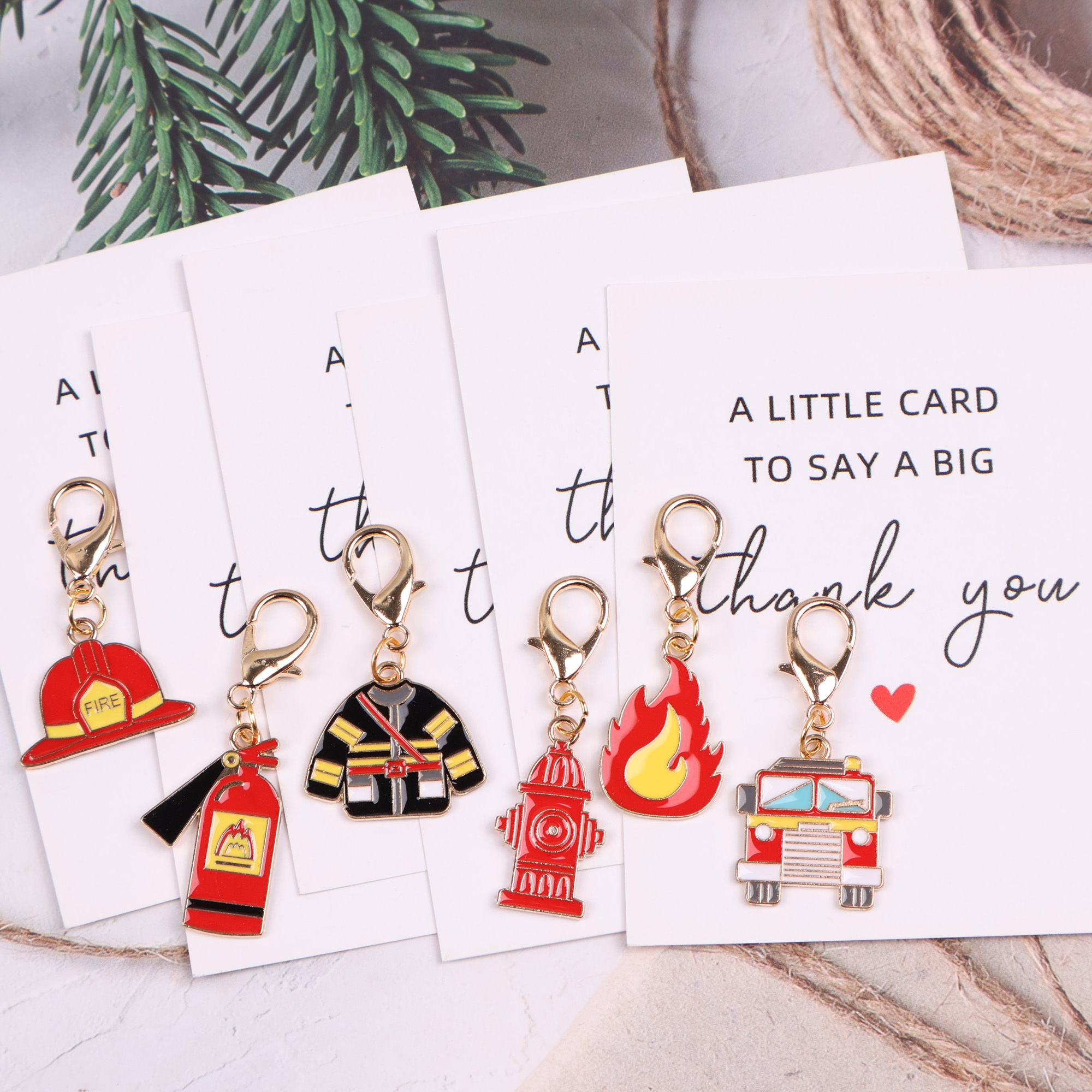 6pcs Firefighter Thank You Gift Pack With Keychain Cards & Pocket Hug Tokens - Appreciation Supplies Suitable For , Valentine's Day Gifts For Firefighters