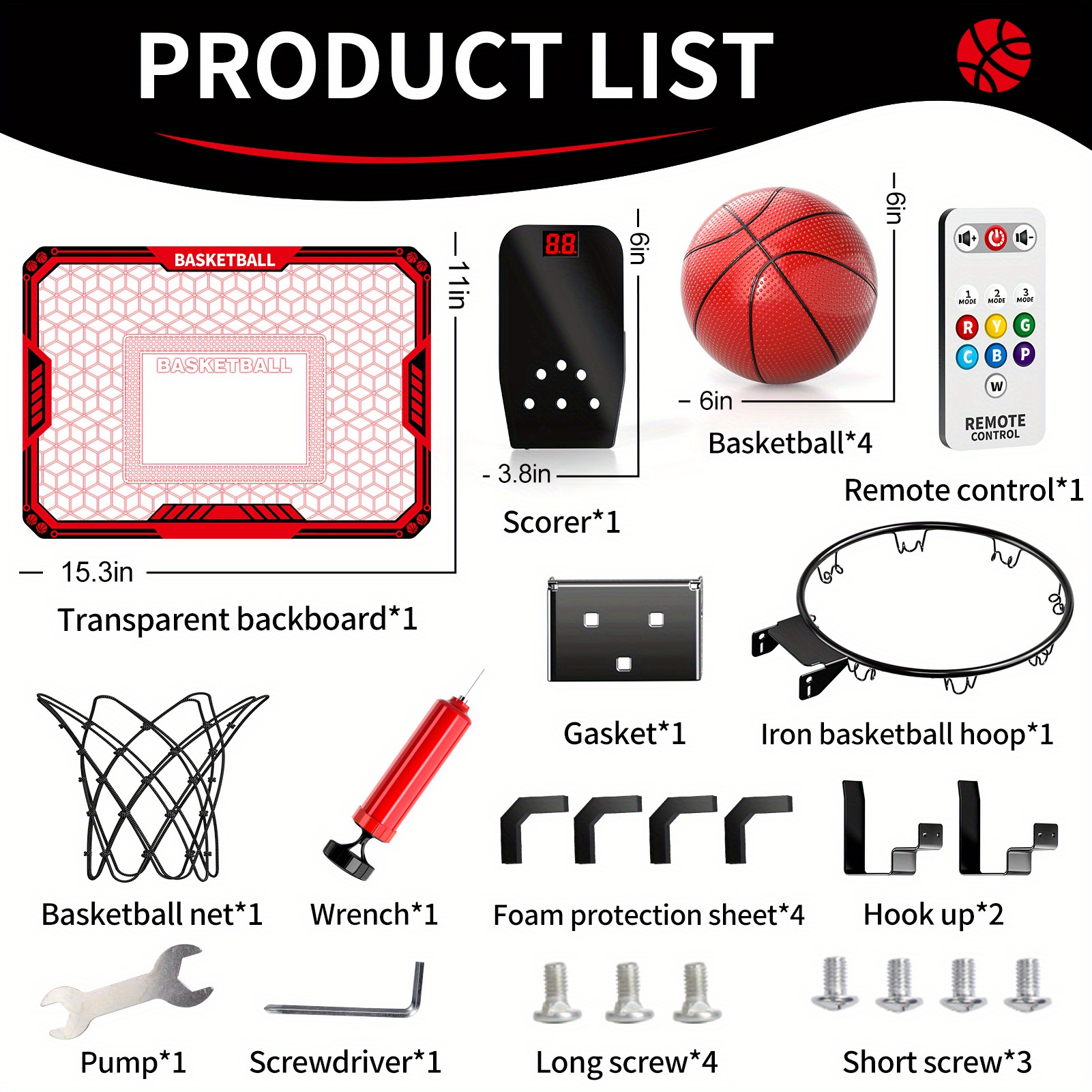 TEMU Mini Panier de Basket pour Enfants Garçons avec 4 Balles et Panneau de Score, Jeux de Panier d'Intérieur, Cadeaux d'Anniversaire pour Garçons de