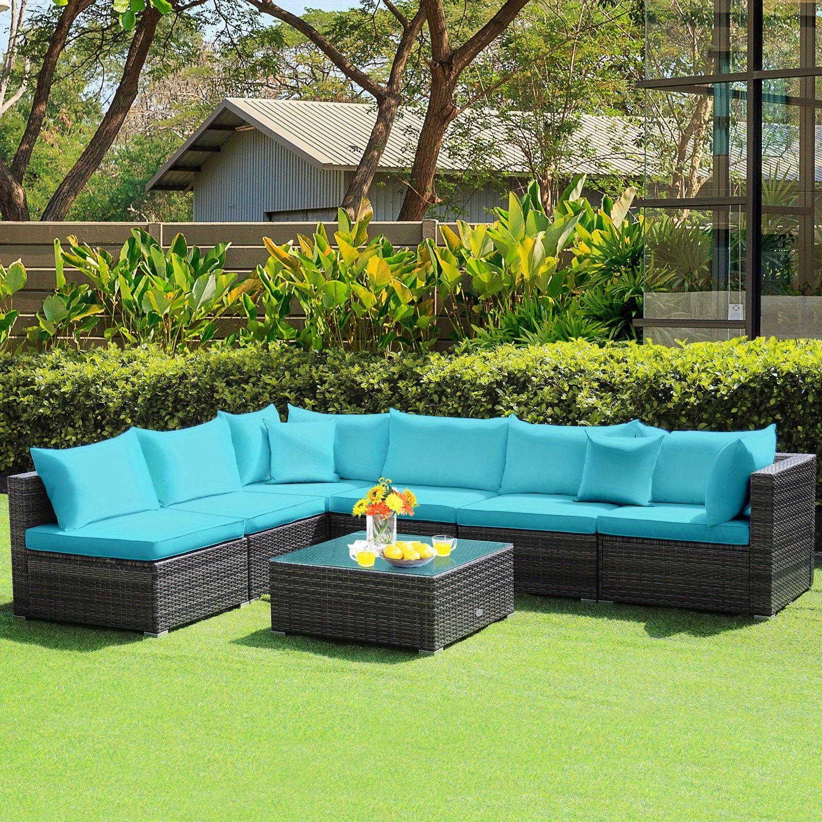 TEMU Multigot 7pcs Patio Rattan Furniture Set Sectional Sofa Cushioned