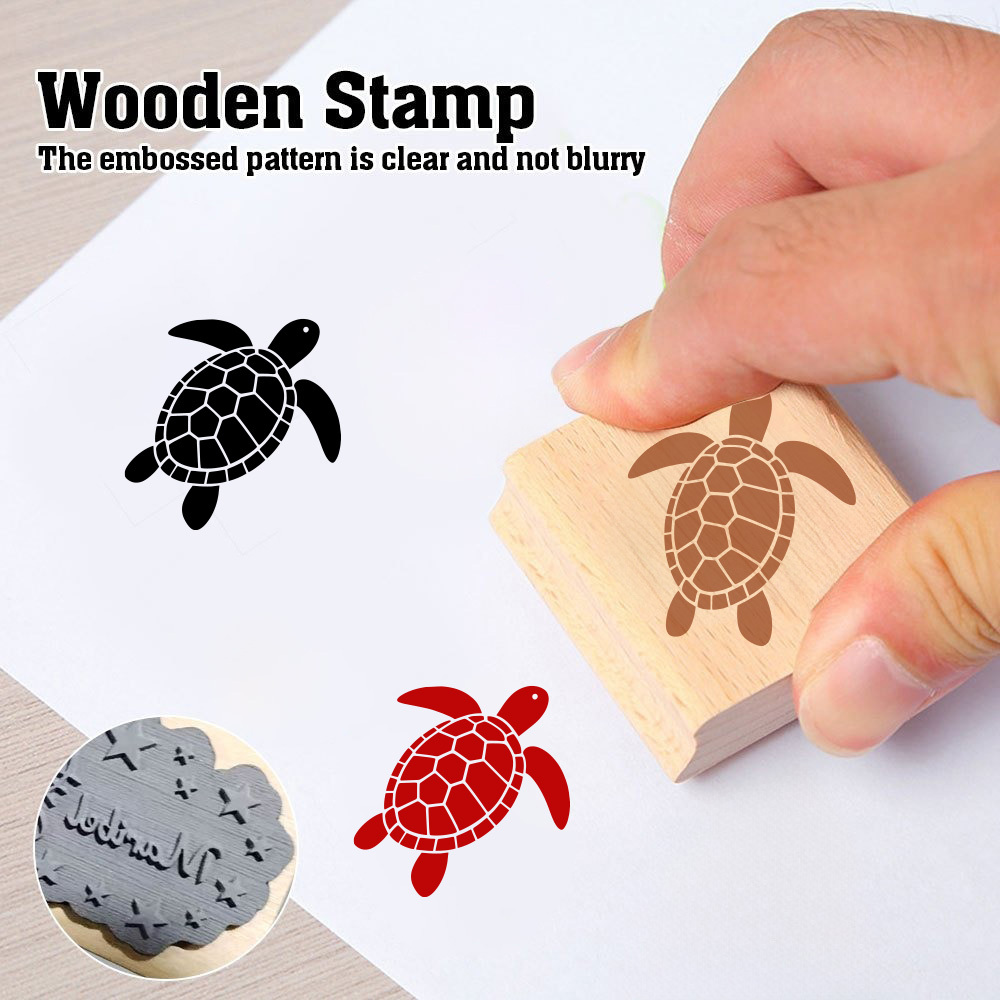 Vintage Turtle Square Wooden Rubber Stamp, Perfect for Crafts