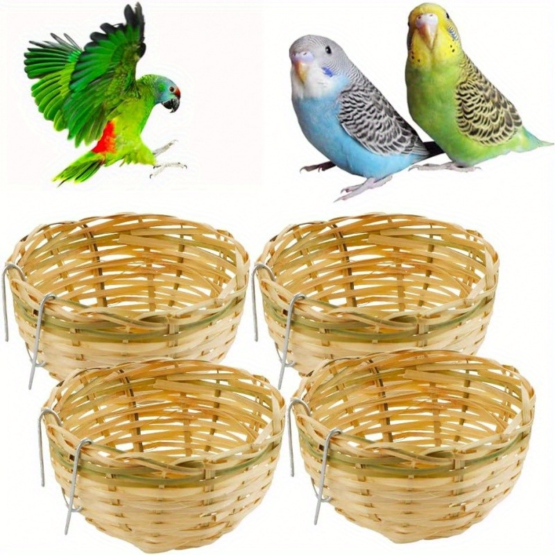 E-shop Neue 4-teilige Vogelnest-Set, natürliches Bambus-Handweb- Vogelhaus mit Haken, Zucht- und Nestloch für Papageien, , und verschiedene kleine
