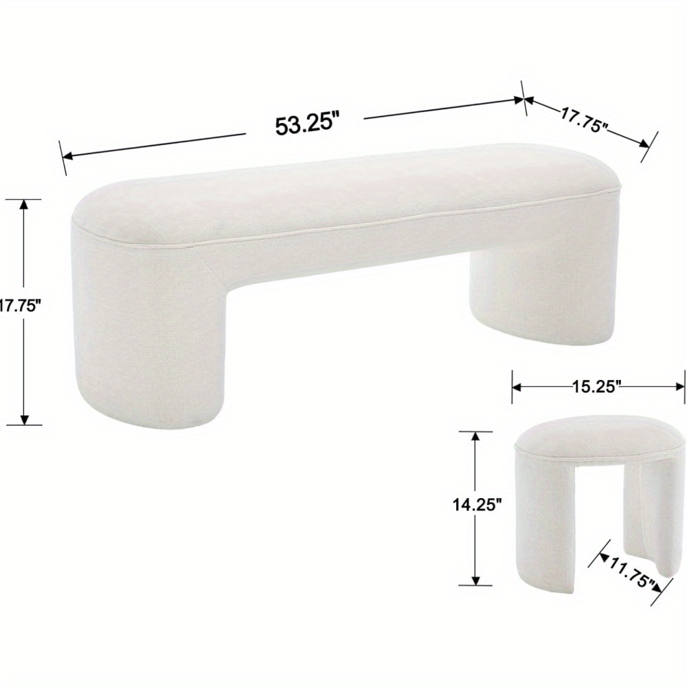 53 Inch Long Bedroom Bench with 2pcs Step Stools, Nesting Ottoman Bench Set, Padded End Of Bed Bench Modern Upholstered Bench for Living Room, Entry, Porch