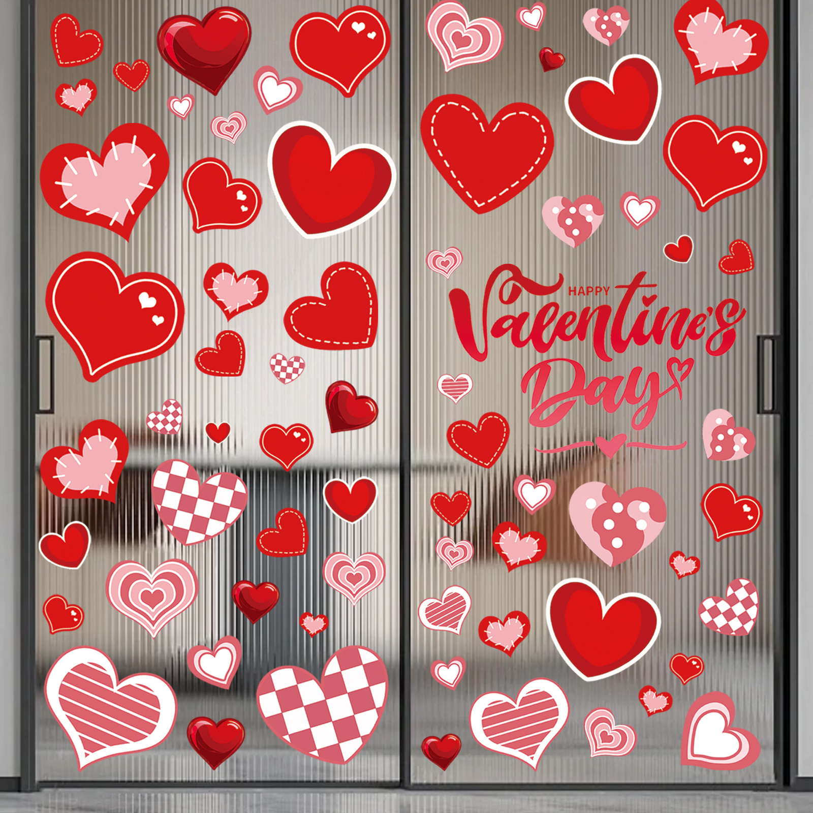 

98pcs Valentine's Day Window Clings, Double-sided Pvc Love Heart Decals, Static Window Stickers, No Electricity Needed, For Home, Wedding, Anniversary, Party, Glass Decor