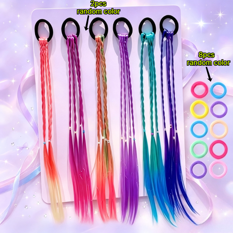 TEMU Random 10pcs - Iridescent Gradient Hair Ties Wig Colored Wigs Braid Hair Additions Updo Instant Trendy Cool Braids Multicolor Vibrant Matching