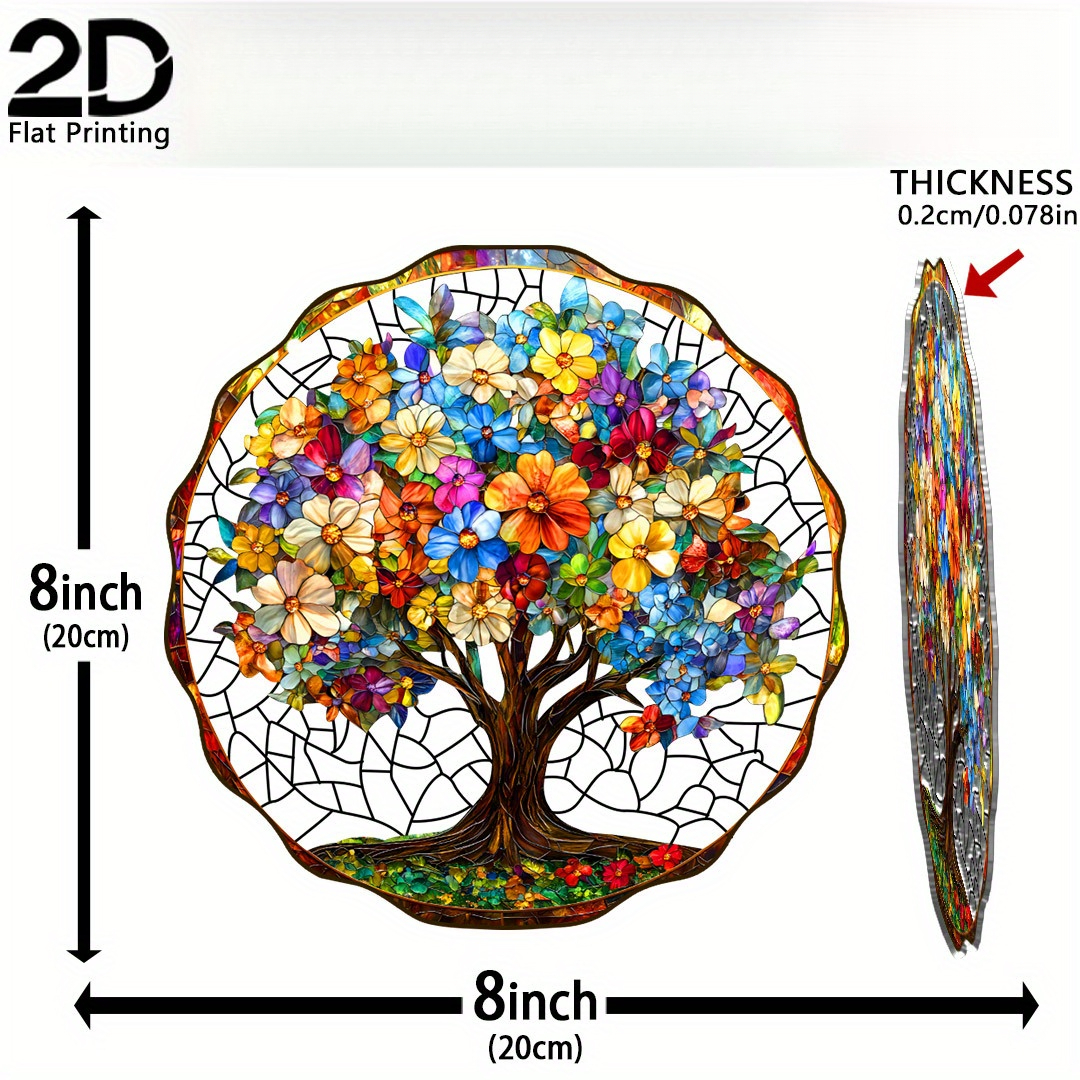 TEMU 2d Flat Printing, 1pc Tree Of Life Sun Catcher, Garden Sun Catcher, Acrylic Painted Pendant, Living Room Bedroom Office Decoration, Housewarming