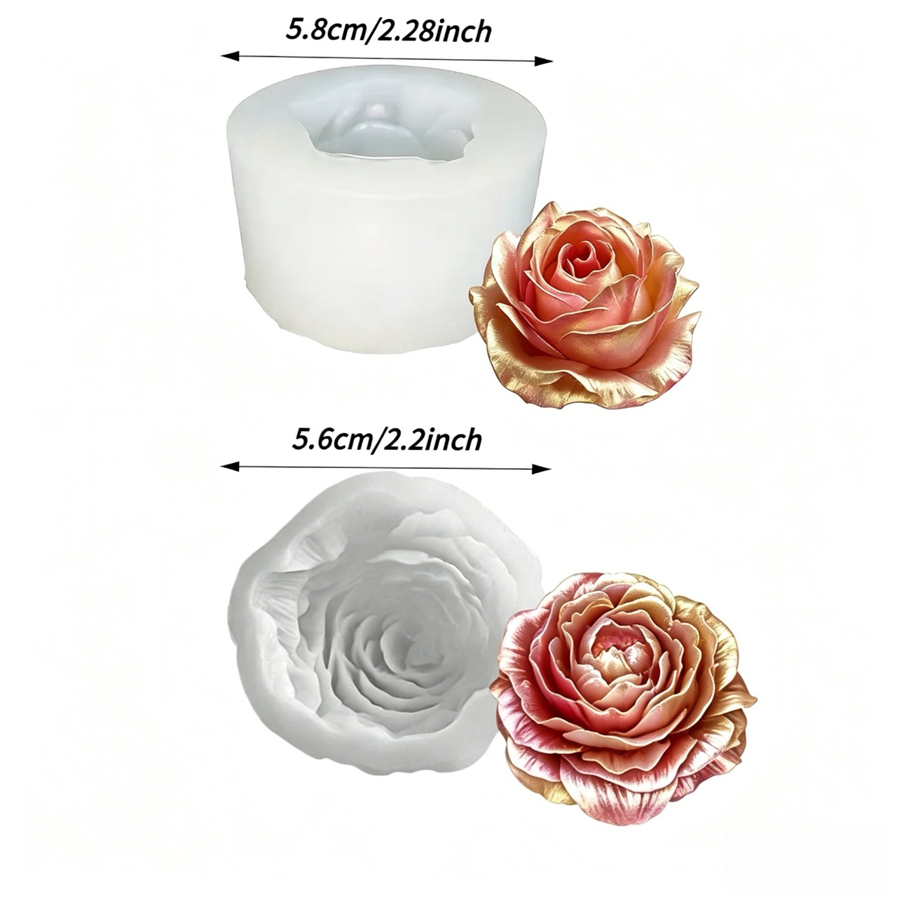 TEMU 2pcs Rose & Peony Silicone Mold Suitable For Handmade Candles, Resin Crafts, Soap Making, Jewelry Casting - Non- Floral Molds With Intricate