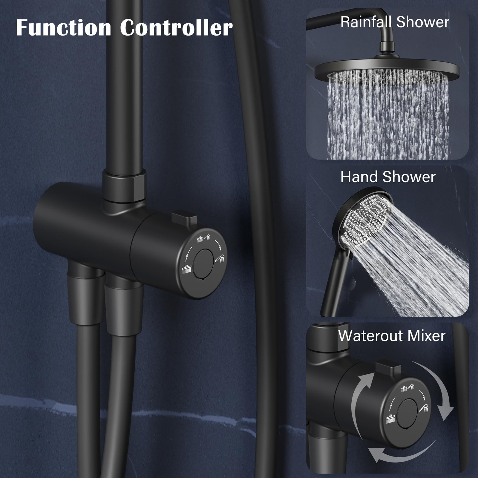 Modern Rainfall Shower System with Stainless Steel Overhead and Handheld Shower Heads