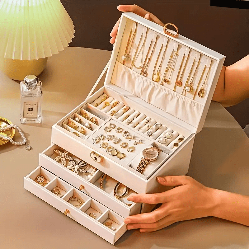 luxury square jewelry   three layer locking structure for security soft lined to protect jewelry multi compartment design for necklaces and bracelets showcasing a ladys   Product details 1