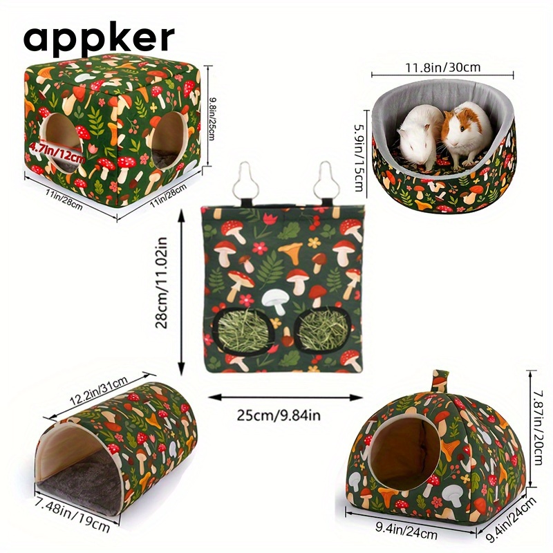 3pcs Mushroom Style Guinea Hideout and Tunnel Set for Small Pets