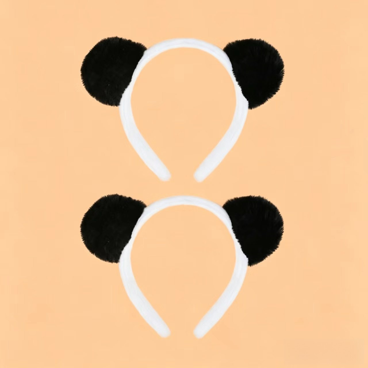 TEMU 2pcs Panda Ears Headband, Black And White, Plush Animal Ear Hair Additions