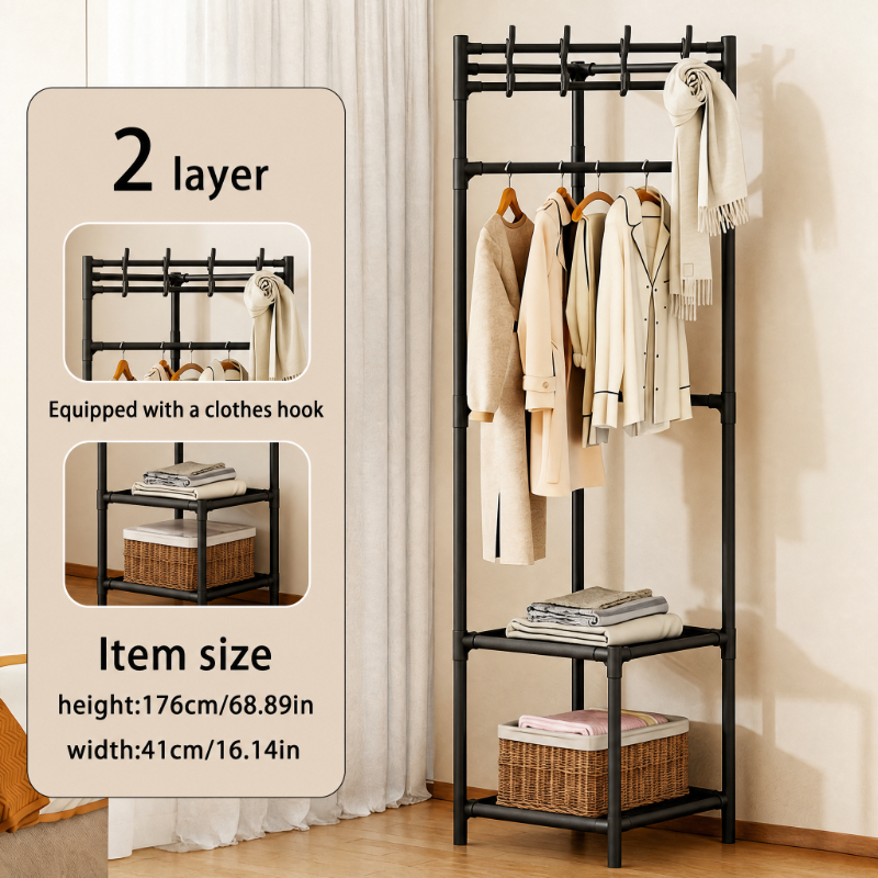 TEMU Multifunctional Corner Coat Rack Stand, Freestanding Space-saving Hallway Storage With Shoe Rack & Hooks For Entryway, Bedroom, Living Room