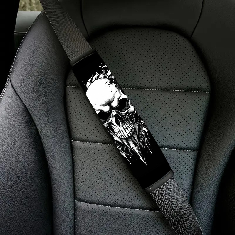 TEMU 1/2 piezas Protector de para cinturón de seguridad de coche con diseño de calavera, estilo , ajuste universal, tejido de poliéster , adiciones