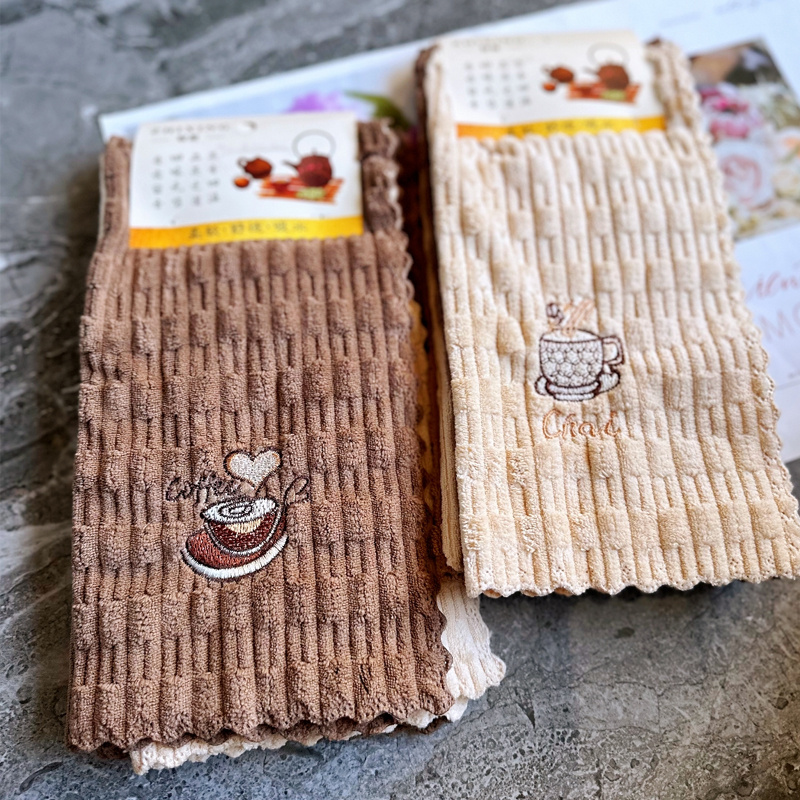4 buc, Cârpă de vase cu broderie cafea, Cârpă de curățare cu uscare rapidă, Prosop de bucătărie îngroșat și mărit, Moale și respirabil, Potrivit pentru prosoape de baie, Discuri de lustruit mașina și frecare sticlă de vase. Șervețele pătrate reutilizabile, Aleatoriu