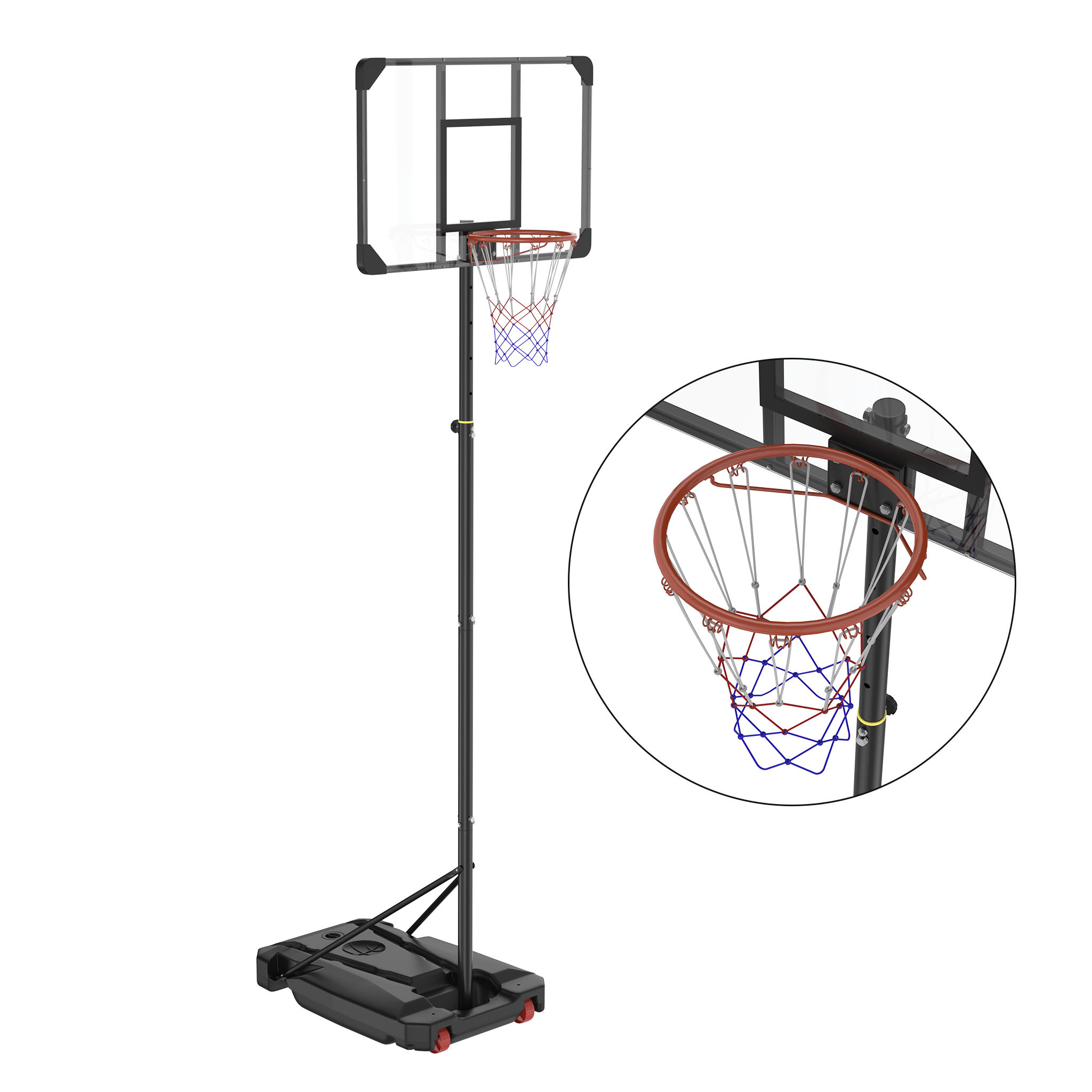 TEMU Basketball Hoop Outdoor, Basketball System Indoor Play Equipment, 2. 6m Basketball Hoop Height-adjustable With Stand Rollers . Basketball For