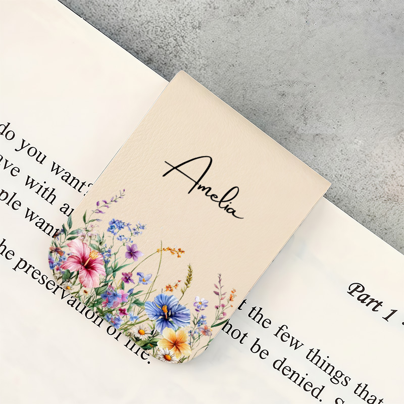 TEMU Custom Magnetic Bookmark, Personalized Initials Name Pu Leather Book Mark With Magnetic Closure, Elegant Monogram Bookmark Customization, -