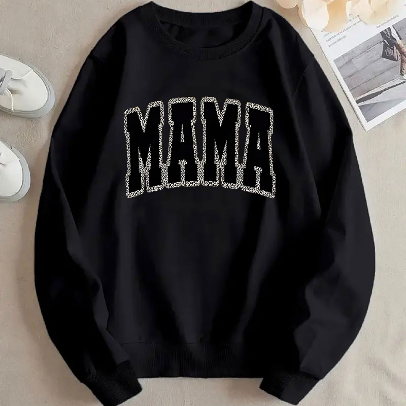 

Cozy 'mama' Print Women's Sweatshirt - Casual Crew Neck, Long Sleeve Pullover For Fall & Winter, Machine Washable