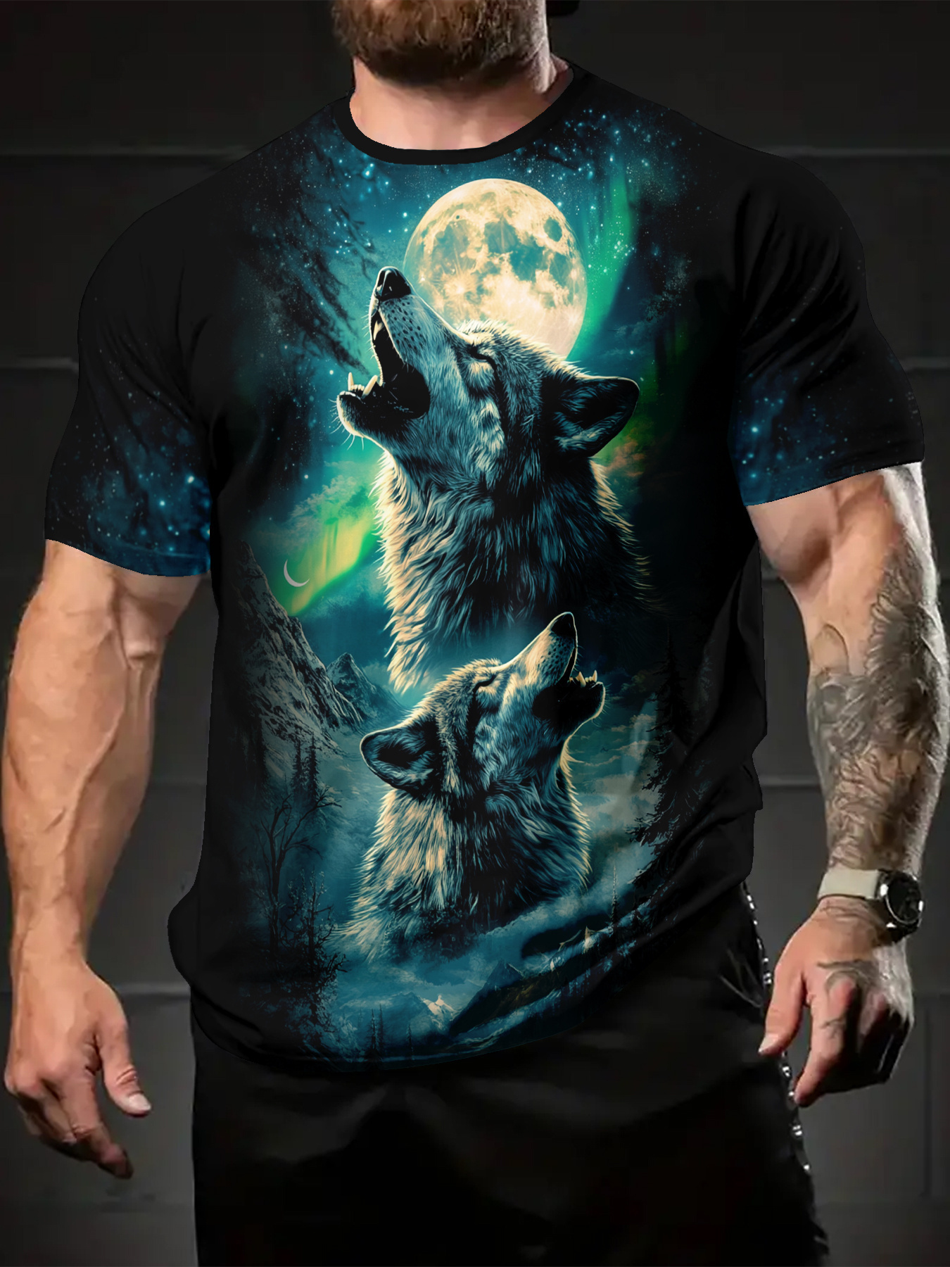 mens 3d wolf   t shirt neon   night wolf design retro streetwear hip hop style breathable round neck casual outdoor sports tee for gym casual attire machine washable wolf graphic shirt with glowing eyes   backdrop comfortable regular fit for men   apparel mixed color 0