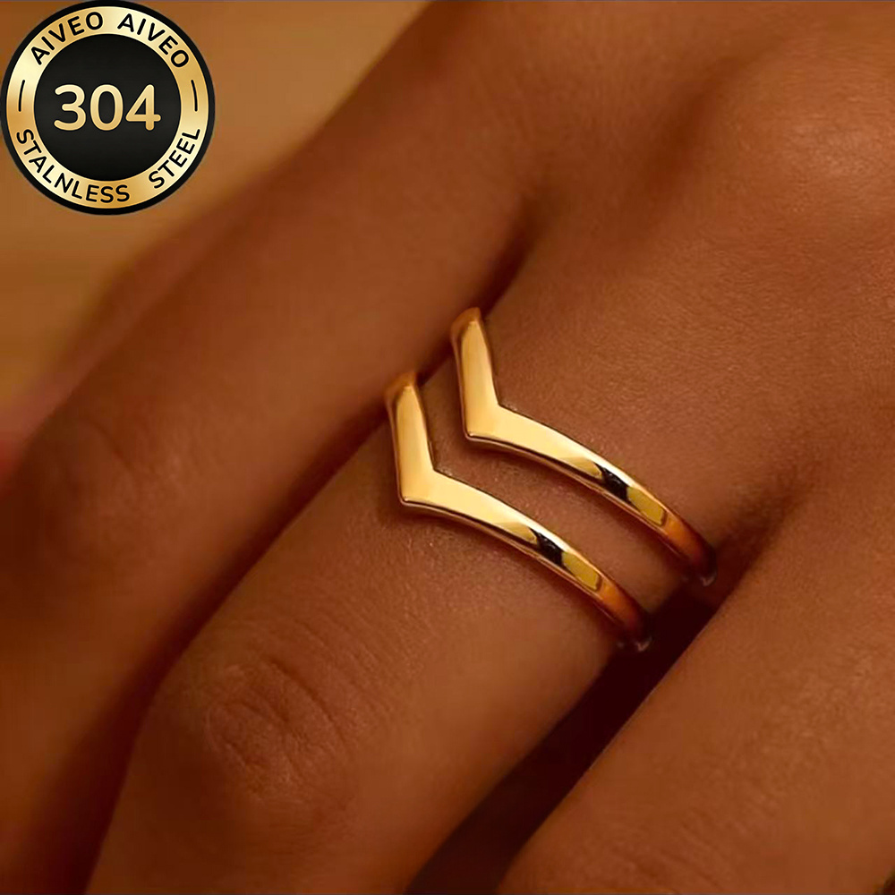 2pc Golden Stackable Open Rings Set, Hypoallergenic Stainless Steel