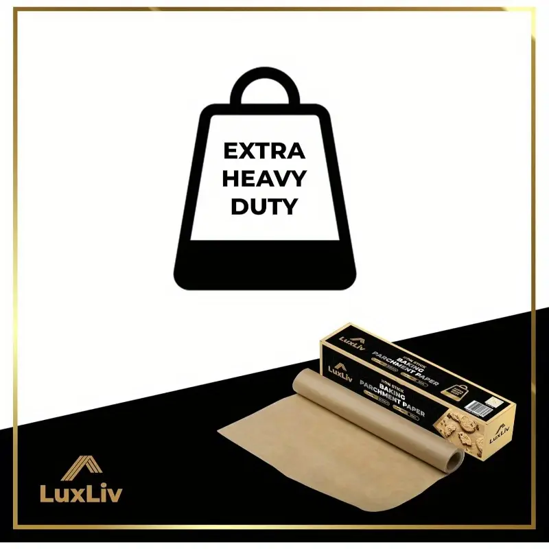 1 roll extra long 164ft/50m - heavy-duty thick greaseproof baking paper - beige to brown parchment sheets for oven, sourdough, pastries, - compatible with - ideal for home & professional kitchens - unbleached, wax coated, 11.8 inches wide (30cm) - bread, pizza, pie, tart - easy - durable & safe for freezing - luxuly brand Product details 2