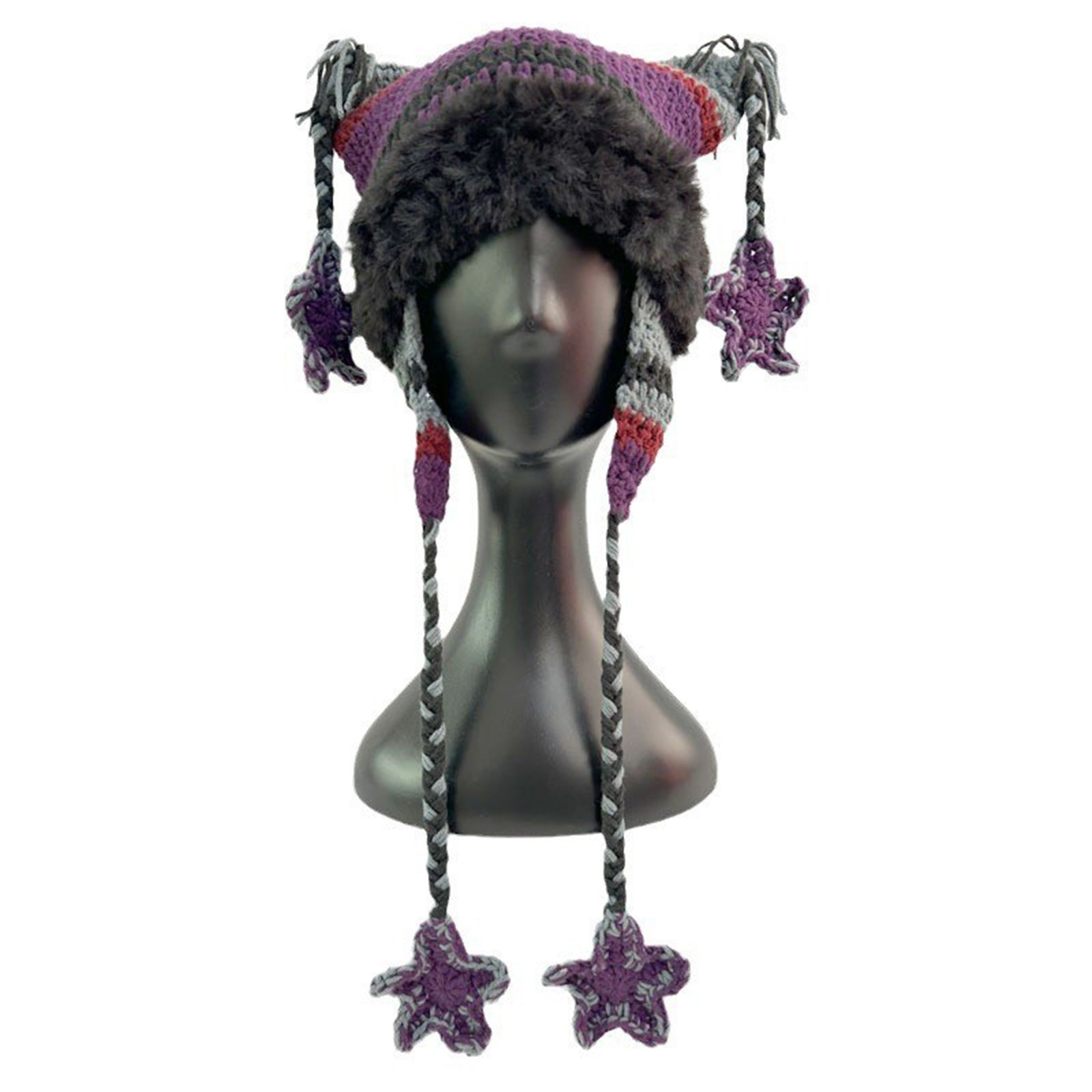 women s winter warm faux fur cat beanie earflap slouchy knit 