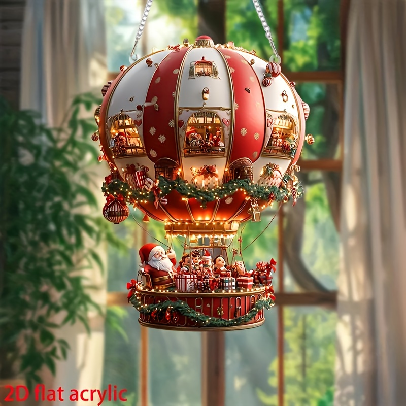 

Bohemian Santa Hot Air Balloon Acrylic Ornament - Wall Decor For Bedroom, Living Room & Kitchen, Perfect Christmas Gift, Multi-, Hanging Ornament