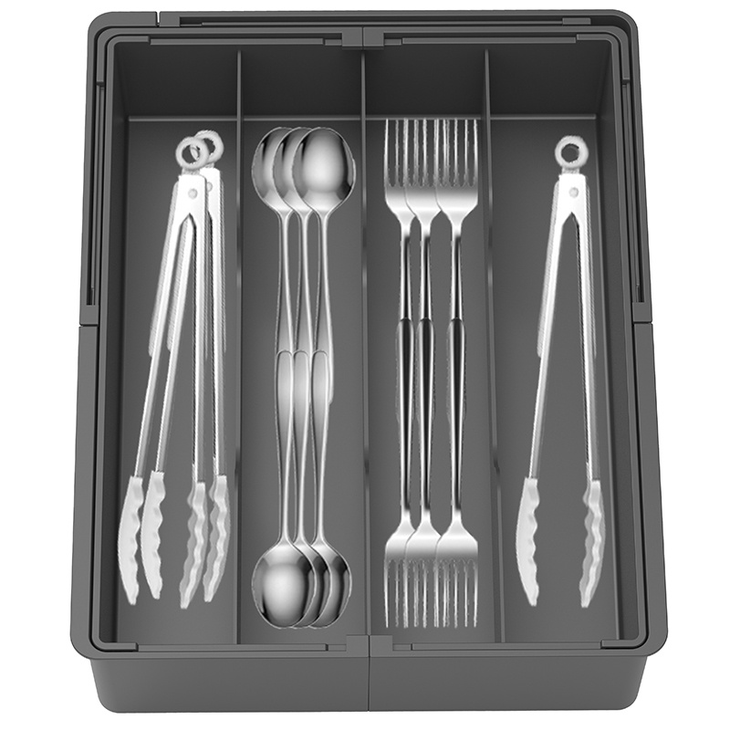 Image of Expandable Utensil Organizer For Kitchen Drawers, Made Of Durable Abs, Featuring 8 Compartments For Cutlery Storage, Ideal For Spoons And Forks
