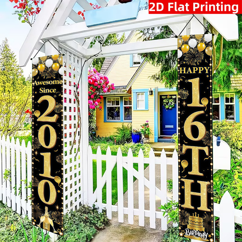 TEMU 2d Flat, 2d Door Banner, 2d Flat- 2d Door Banner 2d Flat- 2d Door Banner 2-pack 2d Flat Polyester 16th Birthday Decoration | Black And Banner