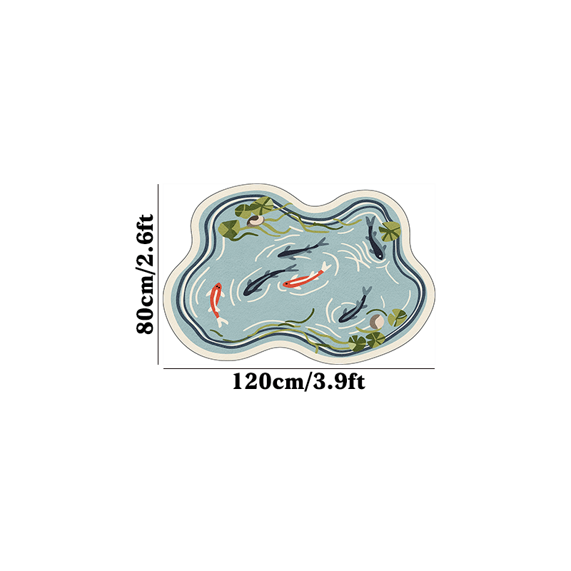 TEMU 1 pièce Nouveau Tapis Étang à Carpes Koï Oriental de Irrégulière avec Velours de Haute Qualité de 8 mm d'Épaisseur et Dos Antidérapant en