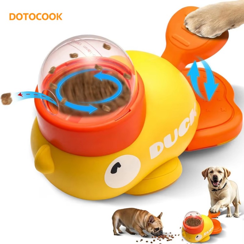 TEMU Dotocook Cute Duck Toy For Interactive Press Rotate Treat Dispensing Pet Toy Enrichment Brain Stimulation Game Boredom Relief Slow Feeding Snack