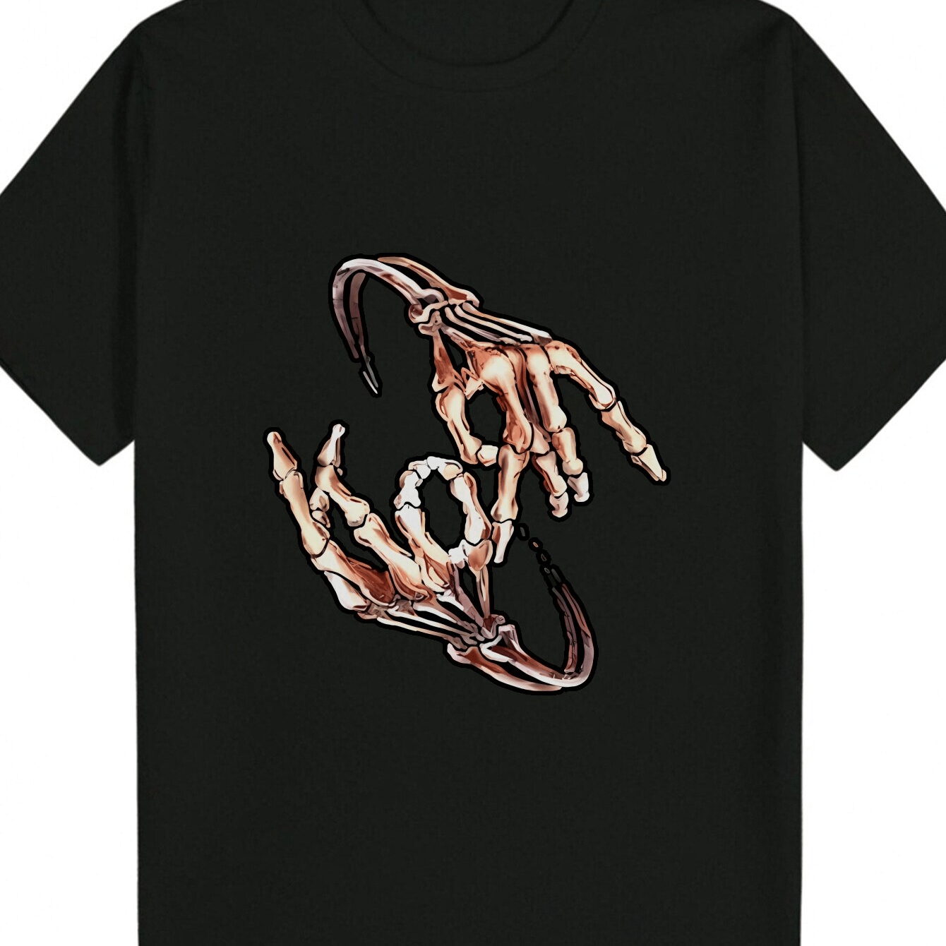 

T-shirt Noir en Polyester pour Homme - Col Rond Décontracté avec Design Main Squelette "", Lavable en Machine, Mode d'Été
