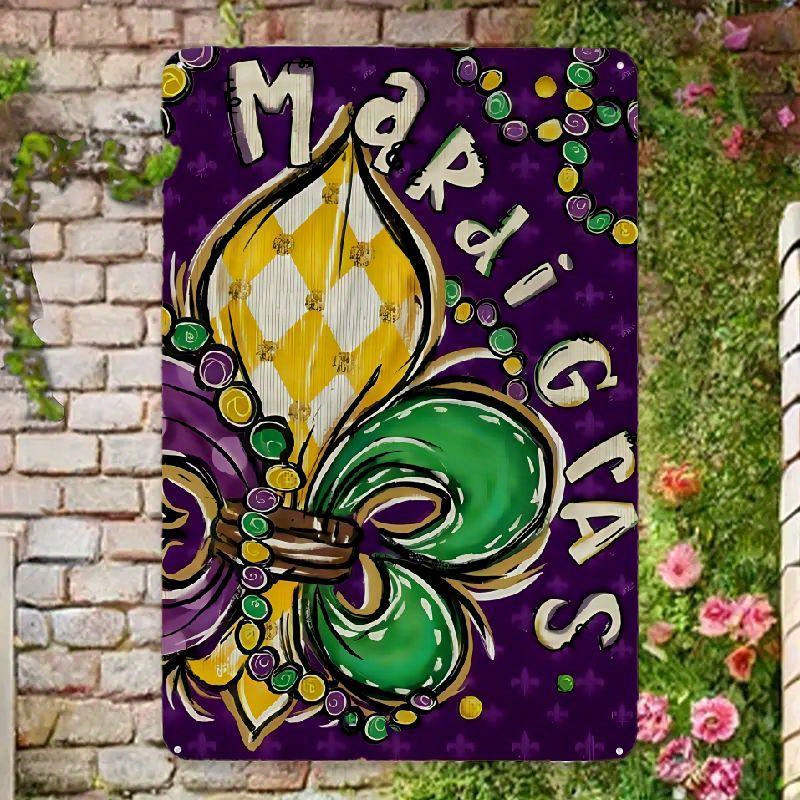 

Metal Tin Sign 12x8 Inch For Outside Small Masquerade Mask Beads New Orleans Holiday Yard Decoration. 8x12inches Metal Tin Sign For Living Room Bathroom Bedroom Decor Ready To Hang