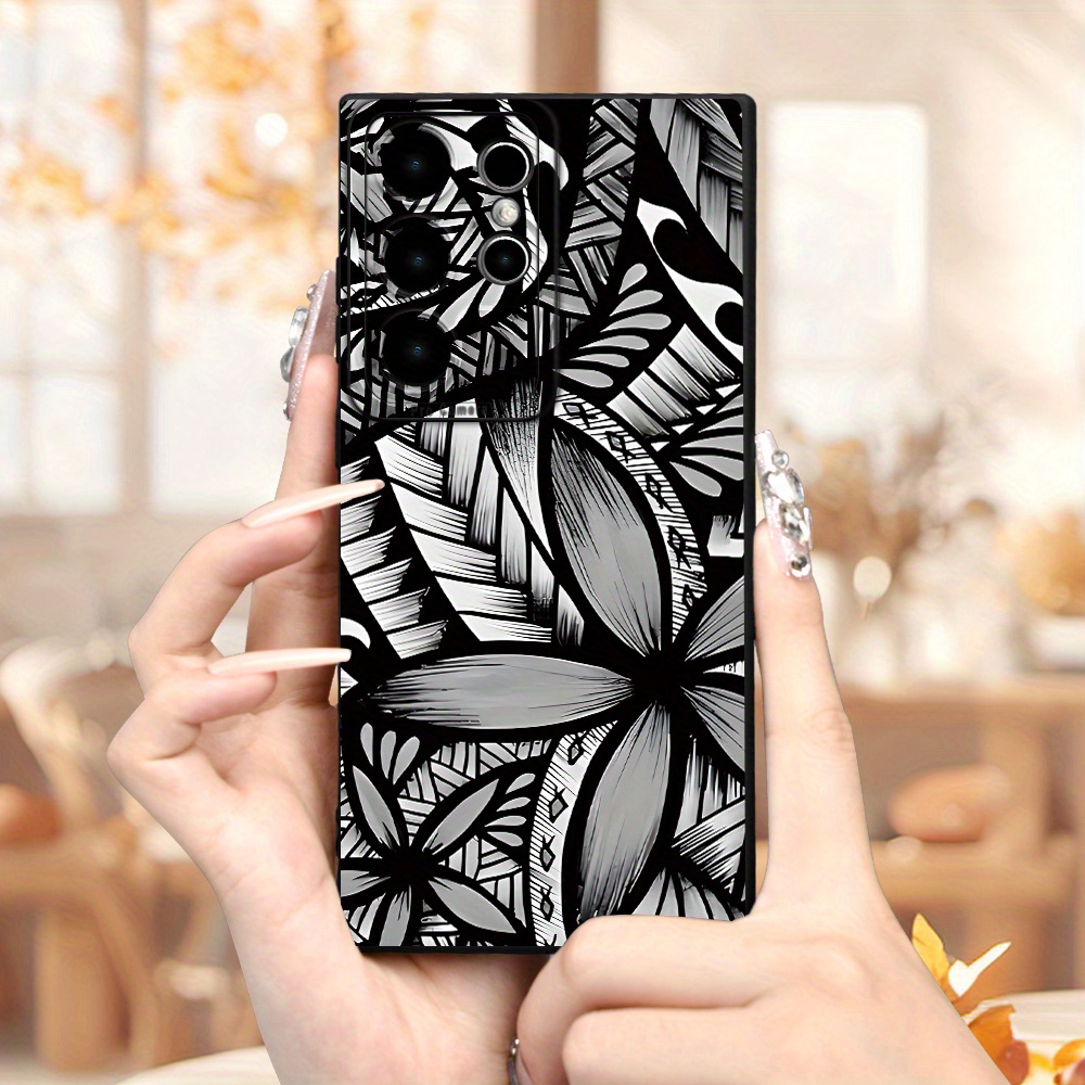 TEMU Phone Case: Black And White Artistic Pattern Autumn/winter Fashionable Durable Matte Texture Drop-proof New Phone Case For Galaxy S25/s25u/s25