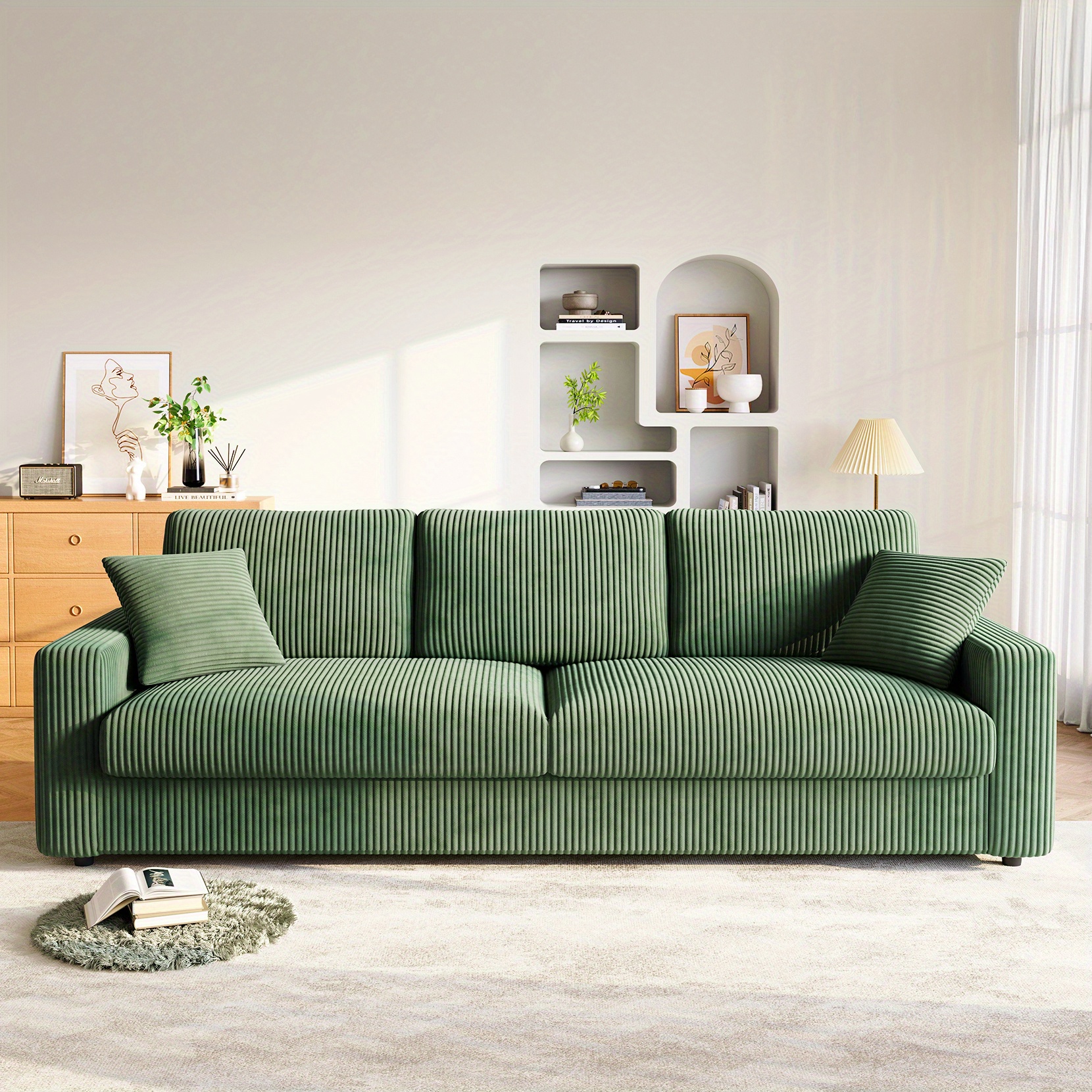 256cm/100inch Moderne Corduroy Bank 4-zits Bank met 2 Sierkussens