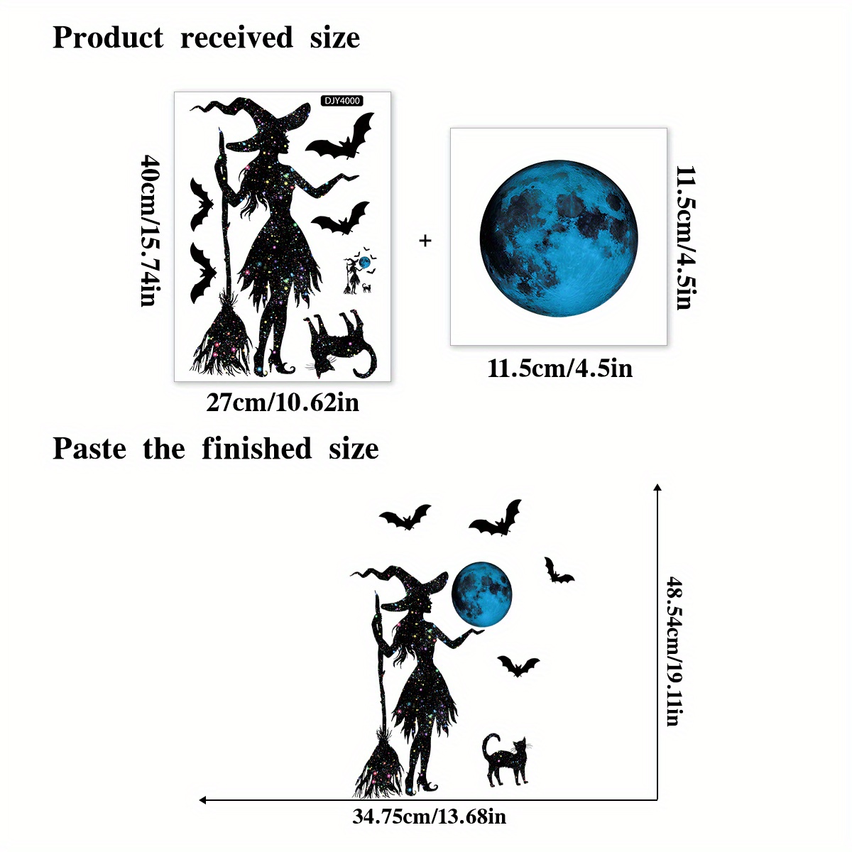 A Set Of Halloween Decorations Featuring Witch Window Clings, Including Large Black Of Bats, Cats, And . Double-sided Stickers Are Perfect For Scary Party Supplies , Homes, And Offices
