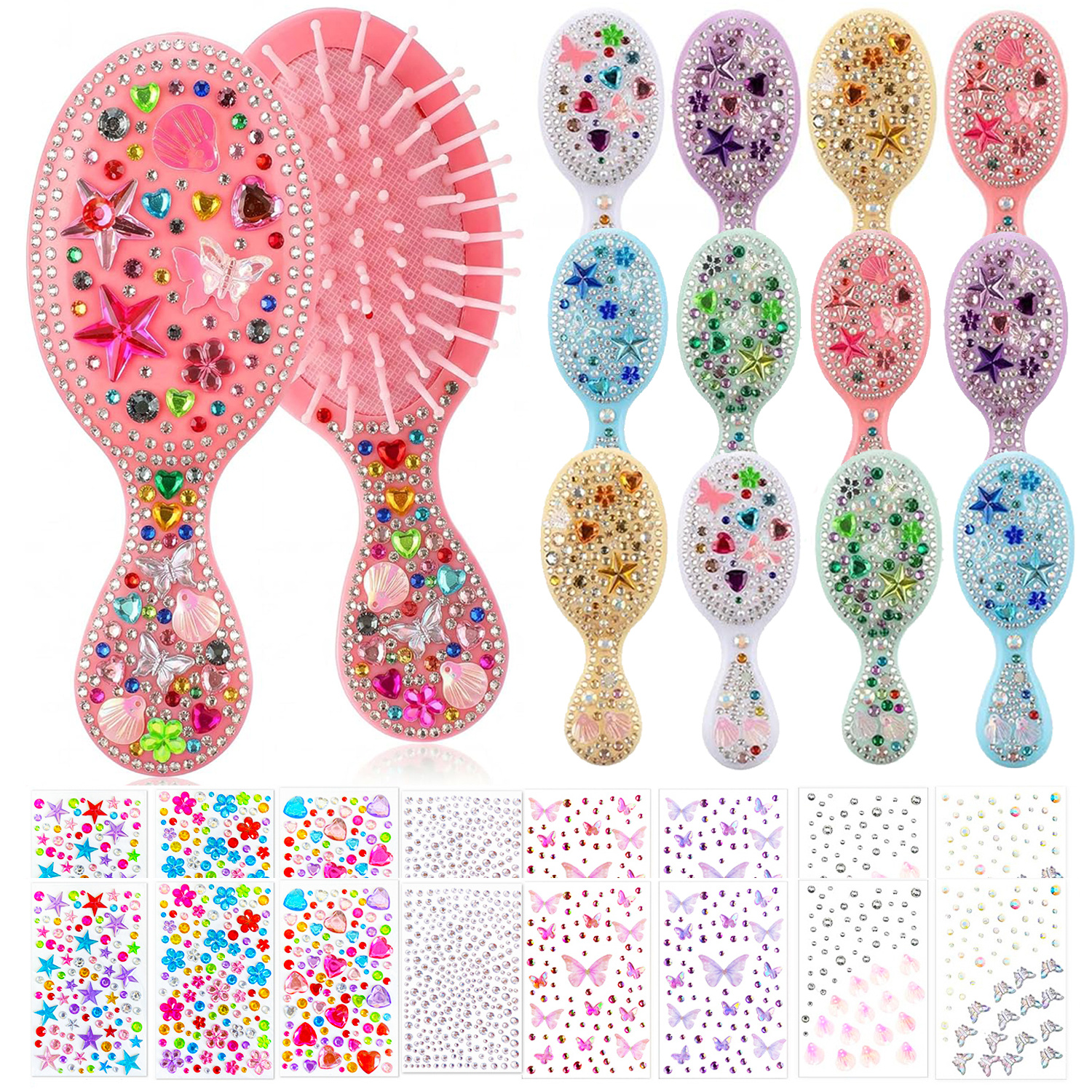 28pcs Mini Hair Brush Set Includes 12 Mini Hair Brushes And 16 Sheets Decoration Additions Make Your Own Hair Brush Sticker Craft Kit Women Party Supplies Gift Set