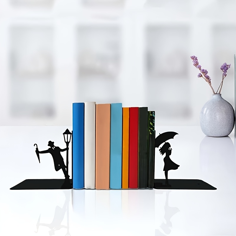 TEMU Couple's Love Lamp Post Metal Bookends Decoration - 1 Pair (2pcs) - Stylish Bookshelf Decor - Book Holders - Durable Home And Office Storage -