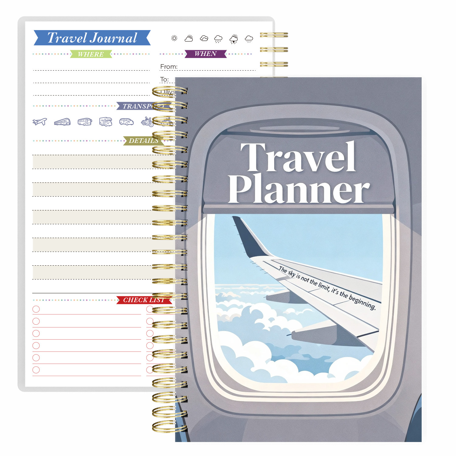 TEMU Agenda de voyage - Carnet de planification de voyage et de journalisation , format A5, 106 pages, papier 100Gsm, reliure spirale avec une