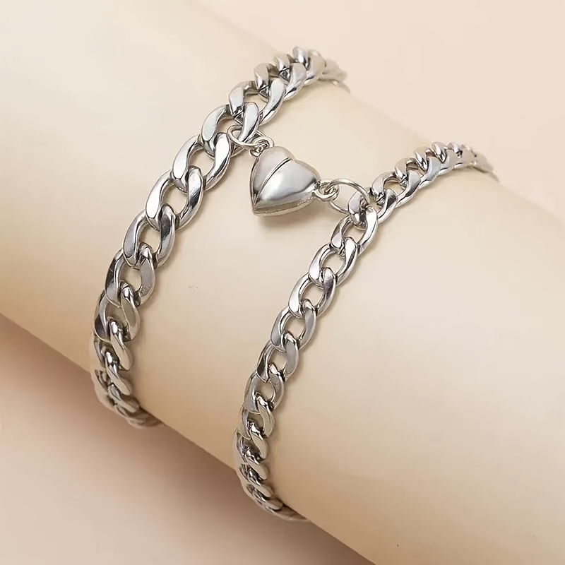 2pcs Gothic Couple Matching Chains - Stainless Steel Minimalist Interlocking Link Bracelets Suitable For Daily Wear, & Vacation - Matching Romantic For, Symbol