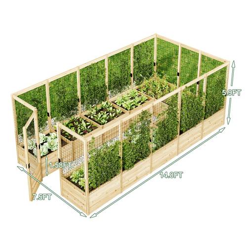 outdoor wooden raised garden bed with trellis net vertical planter for vegetables flowers and herbs expandable garden growing box