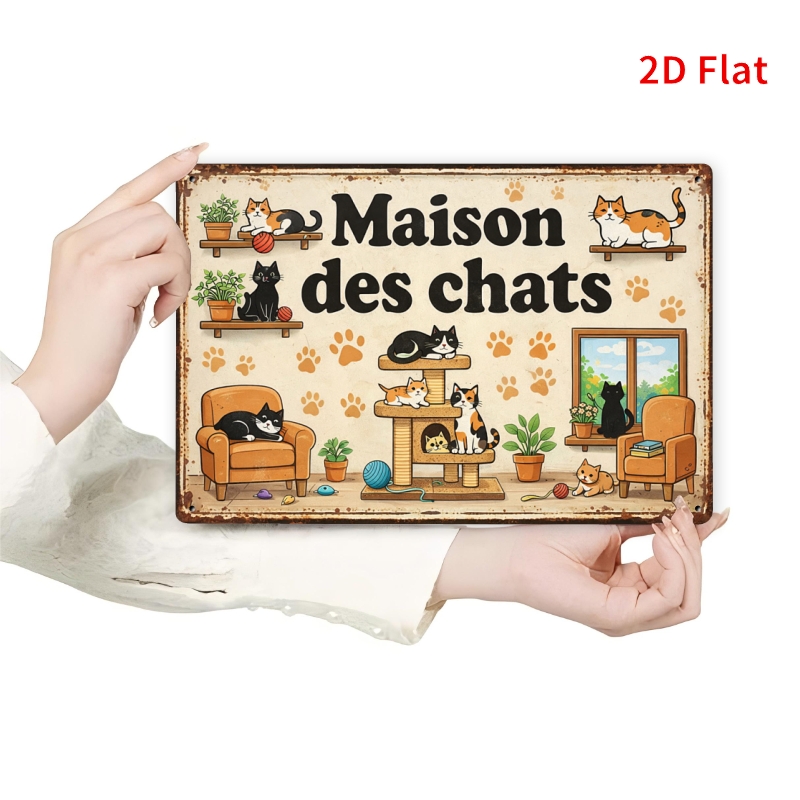 TEMU Décoration murale 2D plate, 1 pièce Chat Français " du Chat" - Panneau suspendu en bois vintage, convient aux chambres de chats, panneaux de