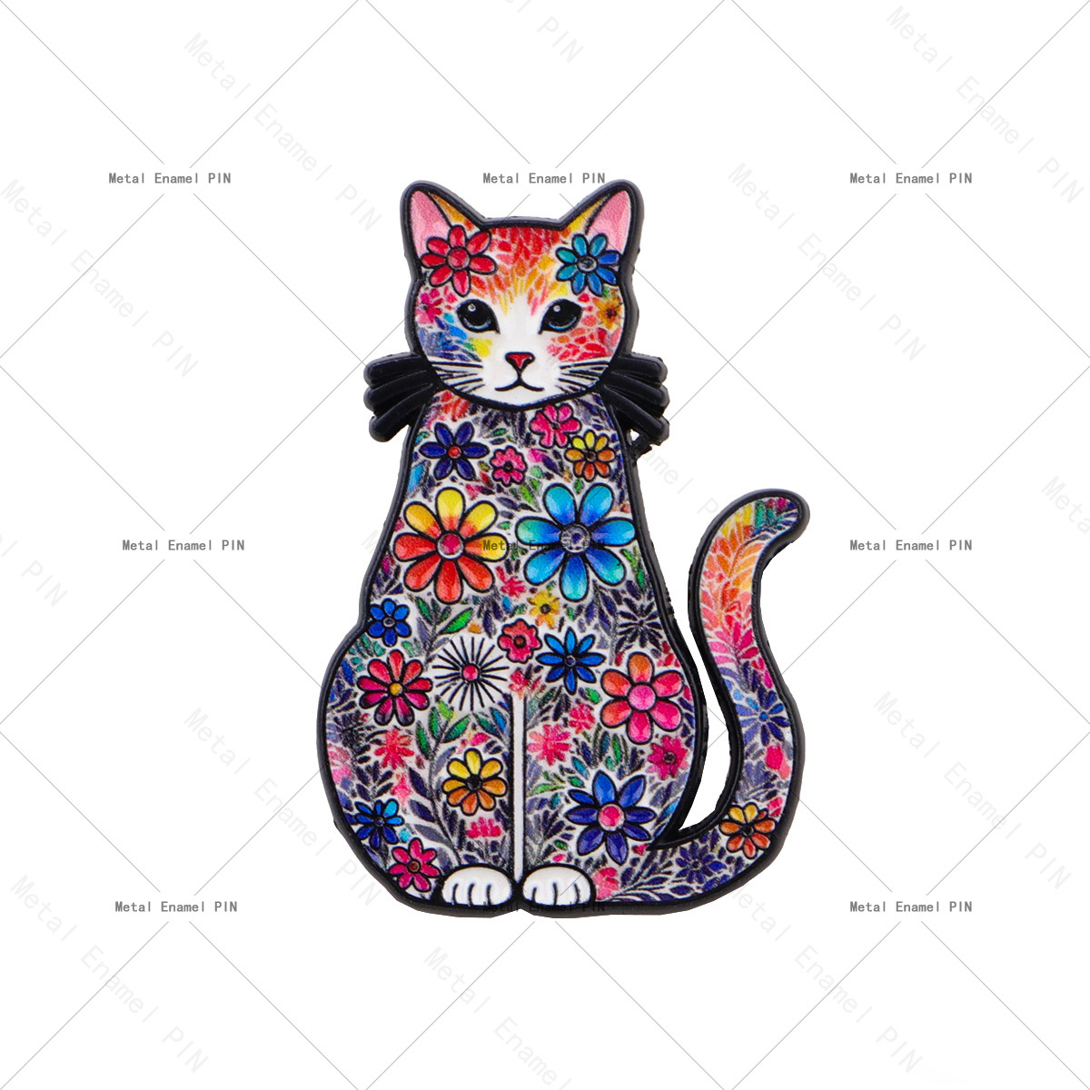 TEMU Épinglette en émail Chat Floral Coloré, une Épinglette de Revers Chat Fleur Bohème, une Broche Chat Adaptée aux Sacs à Dos et Jeans