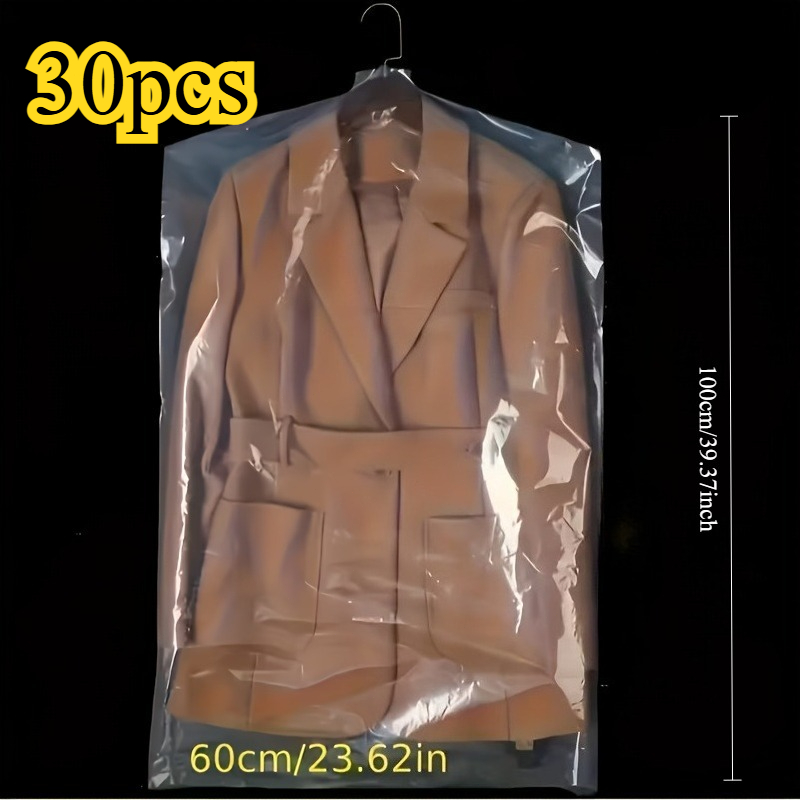 TEMU 30pcs Garment Protection Covers, Transparent Zippered Dust-proof Storage Bags For Wardrobe Storage, Clear Clothing Protectors, Plastic Hangable