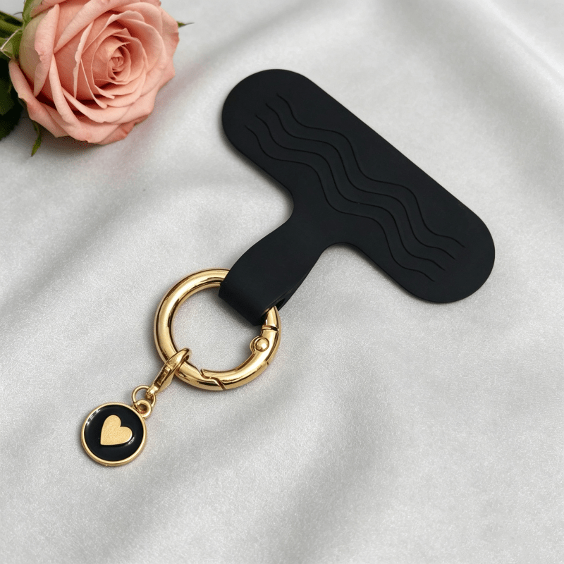 TEMU 1pc Clip de silicona de calidad para teléfono, diseño antideslizante con ondulada, anillo metálico dorado y dije de , y no voluminoso, cordón