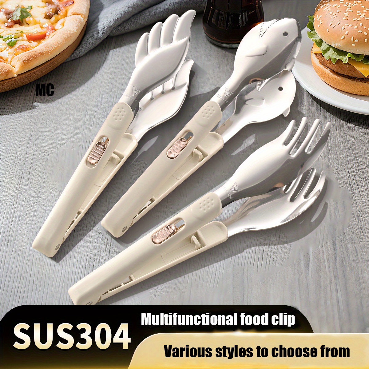 Heavy-Duty Stainless Steel BBQ Tongs, Multi-Purpose Kitchen Serving Tool