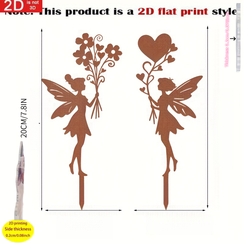 TEMU 2d Flat - 【2d Flat】 2d Flat - [2d Flat] 2d Flat Design, 2 Vintage Acrylic Fairy Stakes - Heart Fairy And , Outdoor Garden Art Decoration Stakes,