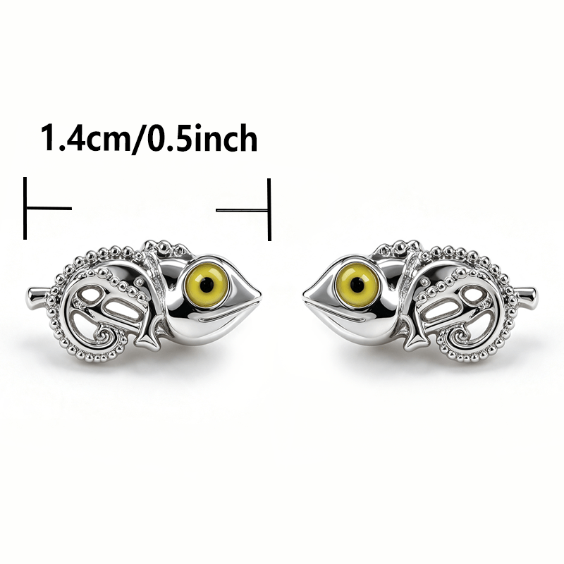 3D Chameleon Shape Hollow Mechanical Stud Earrings, Unique Gift